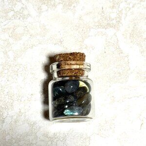 2/$20, Small Glass Bottle w/ Tiny Genuine Labradorite Cabochons